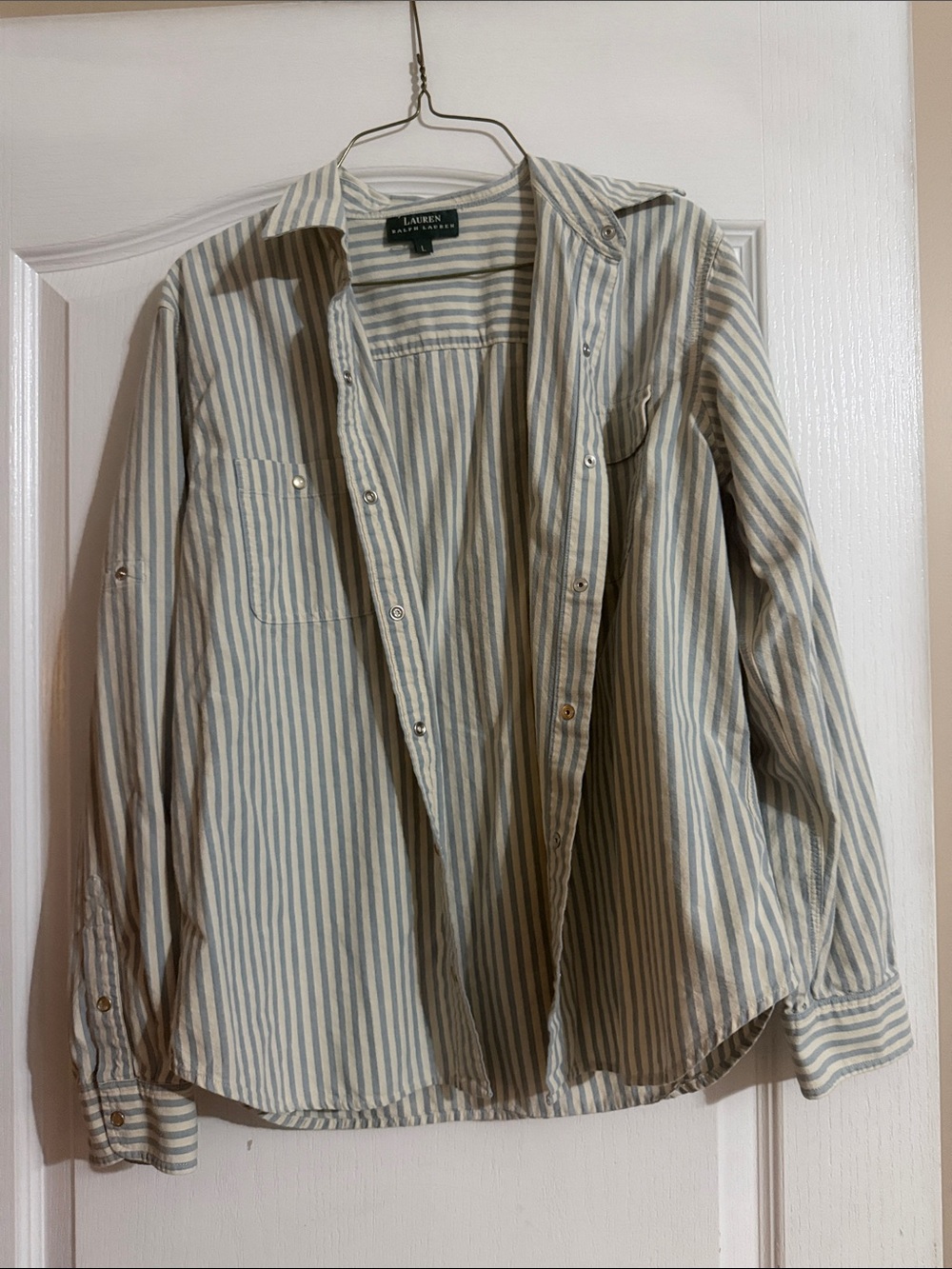 Ralph Lauren Striped Button-Down Shirt in Blue & White